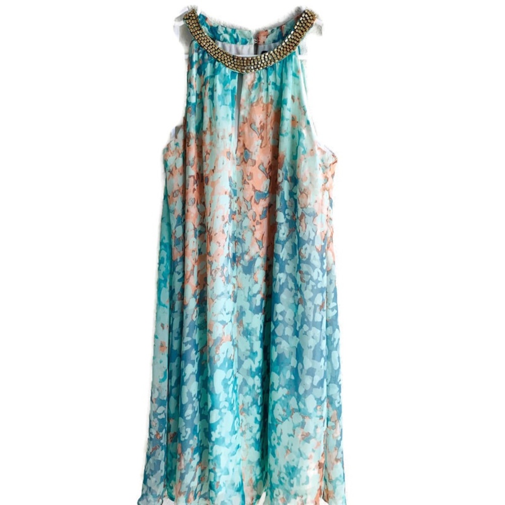 Vince Camuto Water color Gold Beaded Neck Dress 4